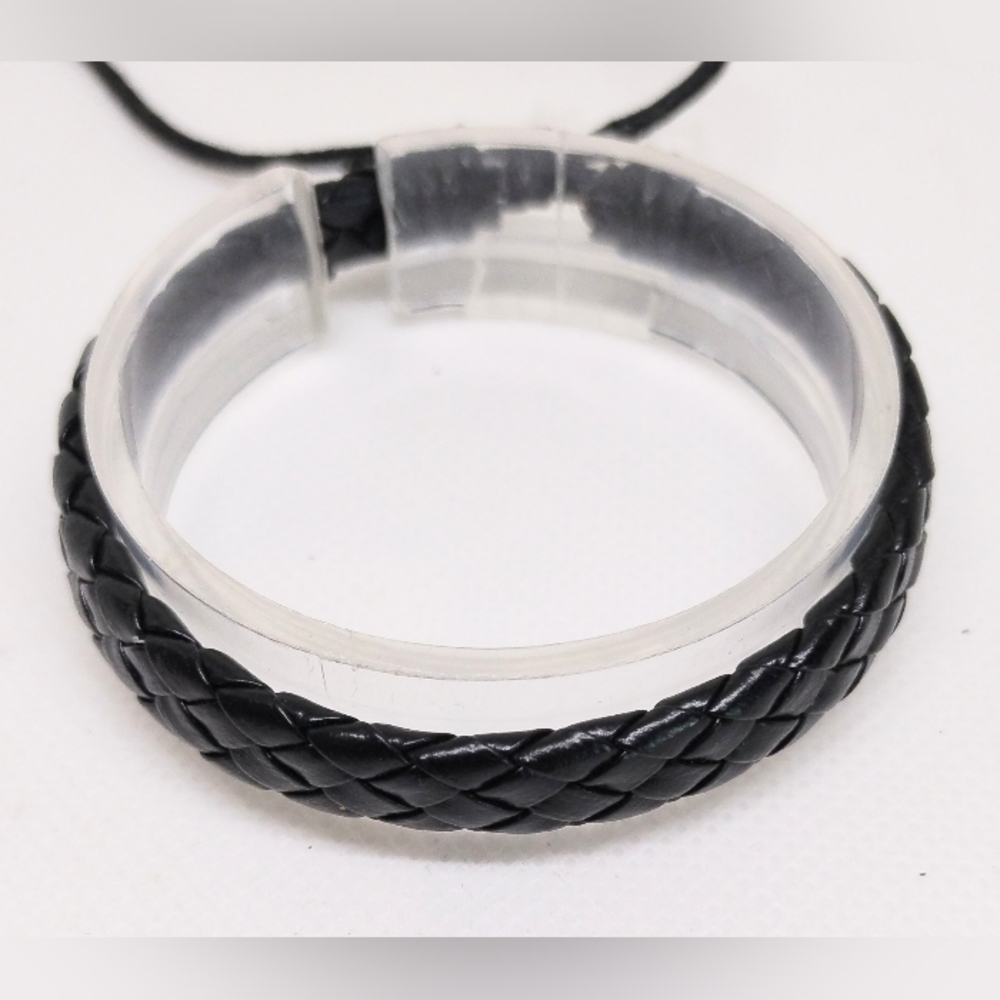Men's Bracelet Leather Braided Black New f68